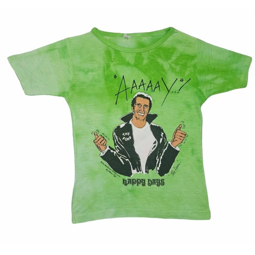 Vintage 1976 Happy Days The Fonz AAAAAY T Shirt Allison Youth Medium 12-14 Green